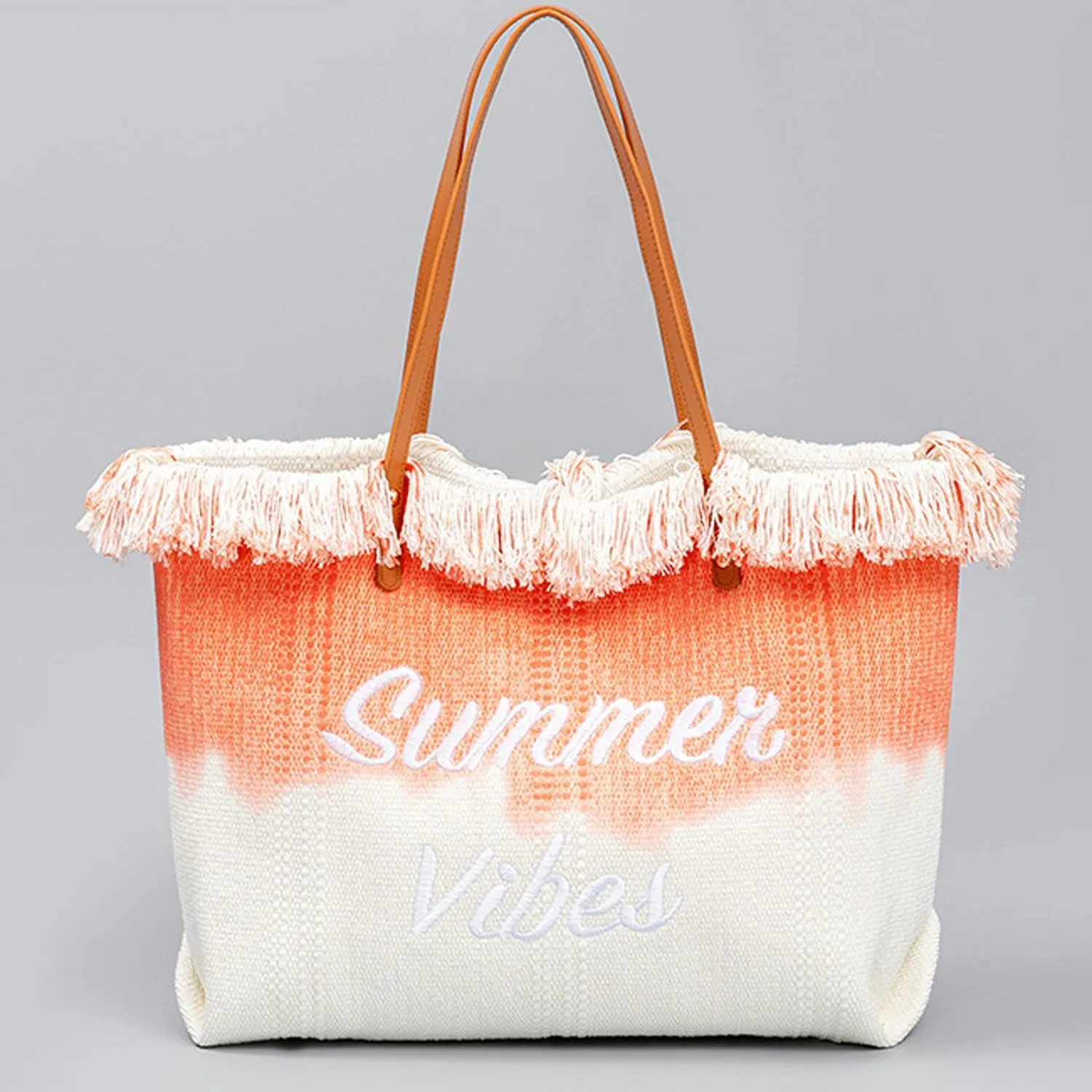 Canvas Tote Bag Embroidered Fringe Large Recycled Gradient Casual Shoulder Summer Beach Bag for Daily Use Travel Gym