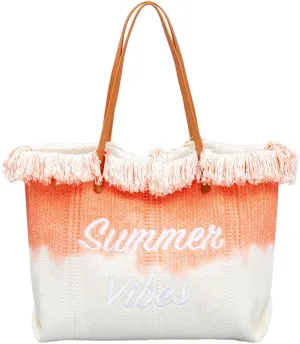 Canvas Tote Bag Embroidered Fringe Large Recycled Gradient Casual Shoulder Summer Beach Bag for Daily Use Travel Gym