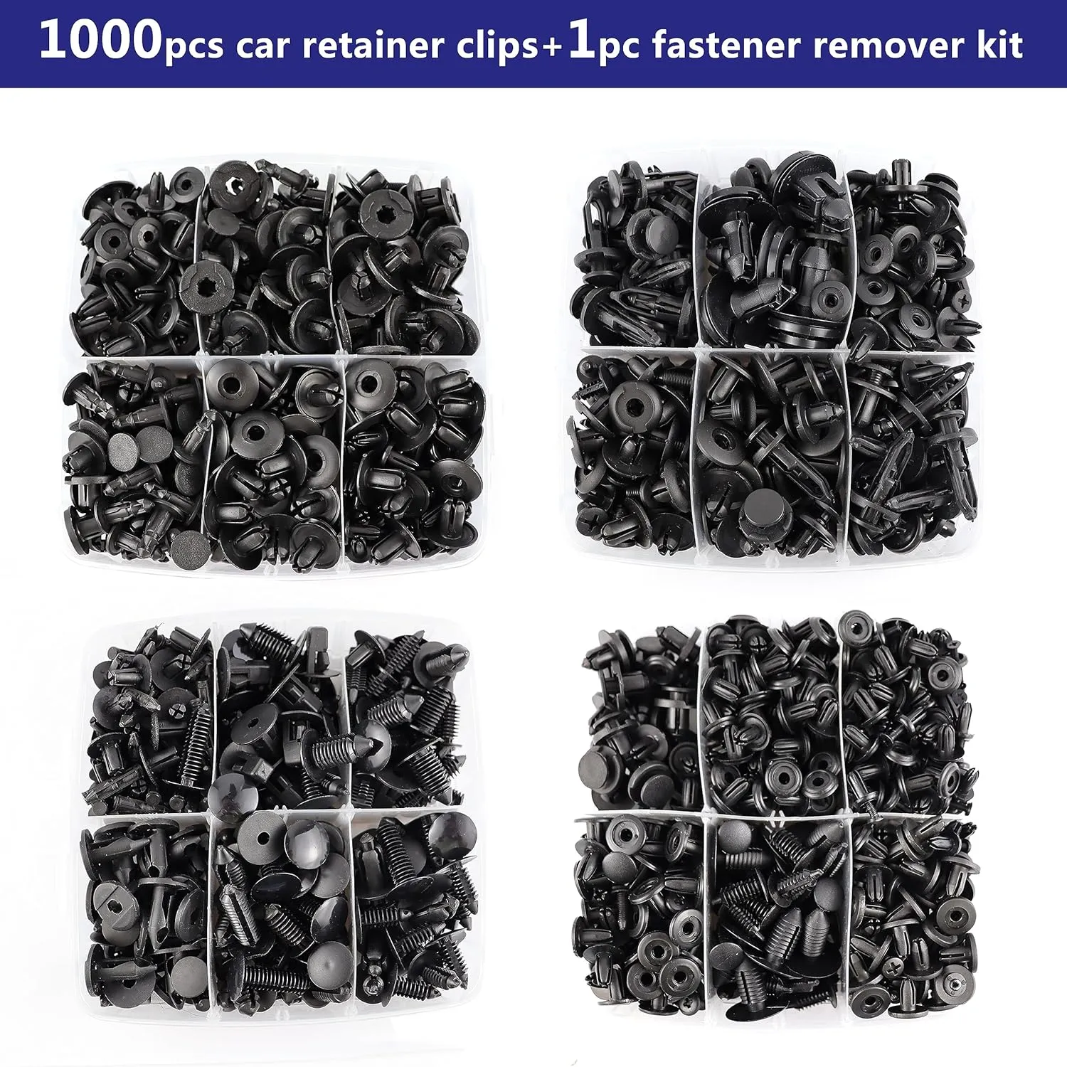 Car Bumper Clips Shield Retainer Clips Plastic Rivets 1001PCS Automotive Push Pins Assortment Xmas Tree Fasteners Kit Most Common Sizes Auto Body Push Pin with Removers for Ford Honda Chrysler GM