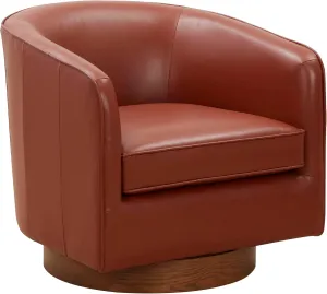 Caramel Top Grain Leather Wood Base Swivel Chair