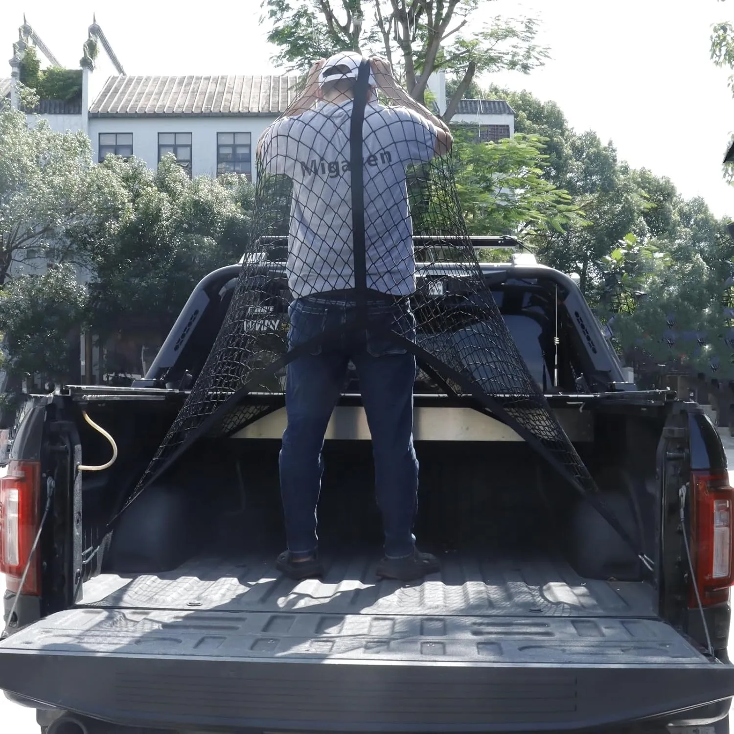 Cargo Net for Pickup Truck Bed, Migaven Highly Elastic Cargo Net Suitable for Daily Light Loads of Trucks, 4' x 4' Stretches to 7'x7' Truck Bed Net (Double Layer)