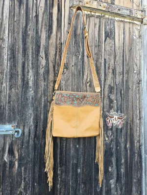 Carved Leather Fringe Handbag