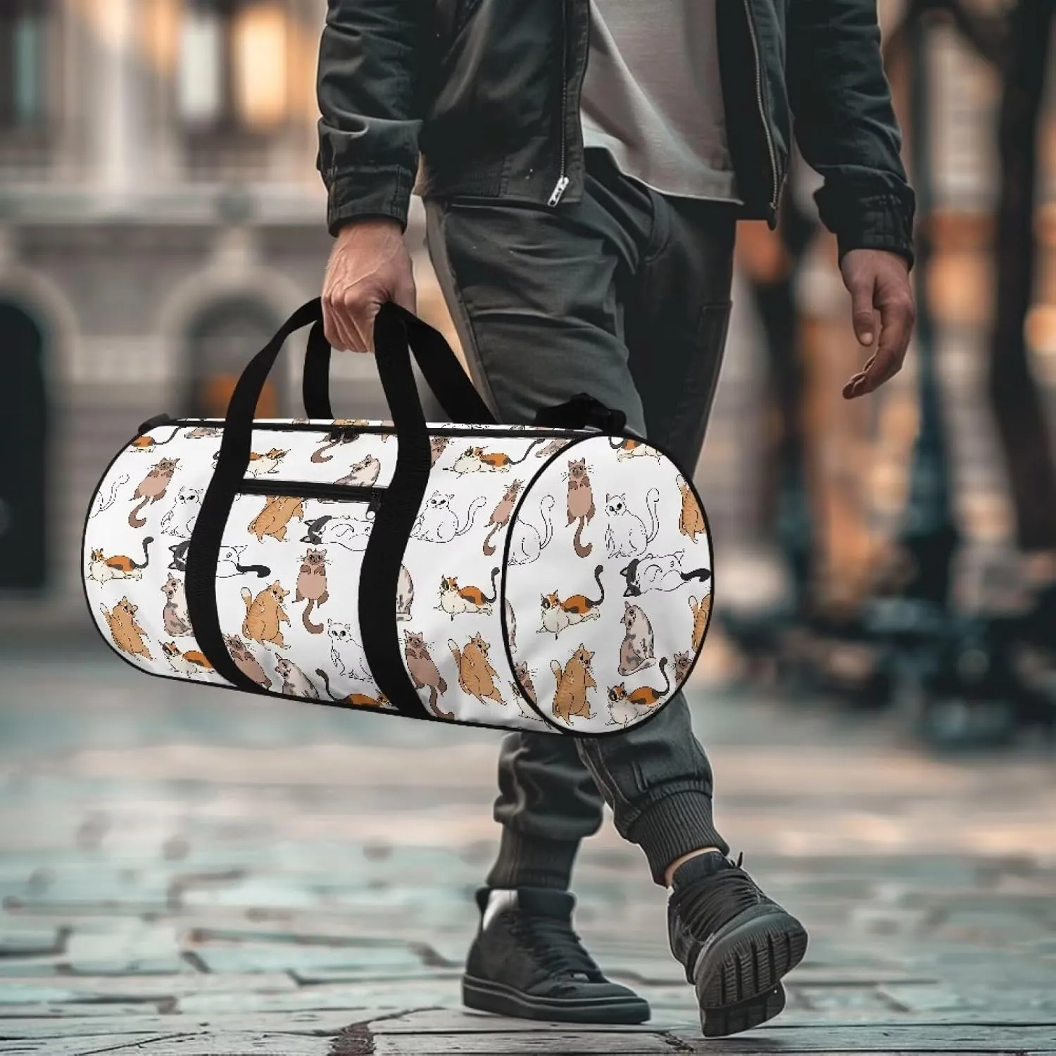 Cat Print Gym Bags for Women, Foldable Travel Duffle Bag, Lightweight Weekender Duffel Bag Water Resistant Workout Duffle Sports Bag for Travel Yoga