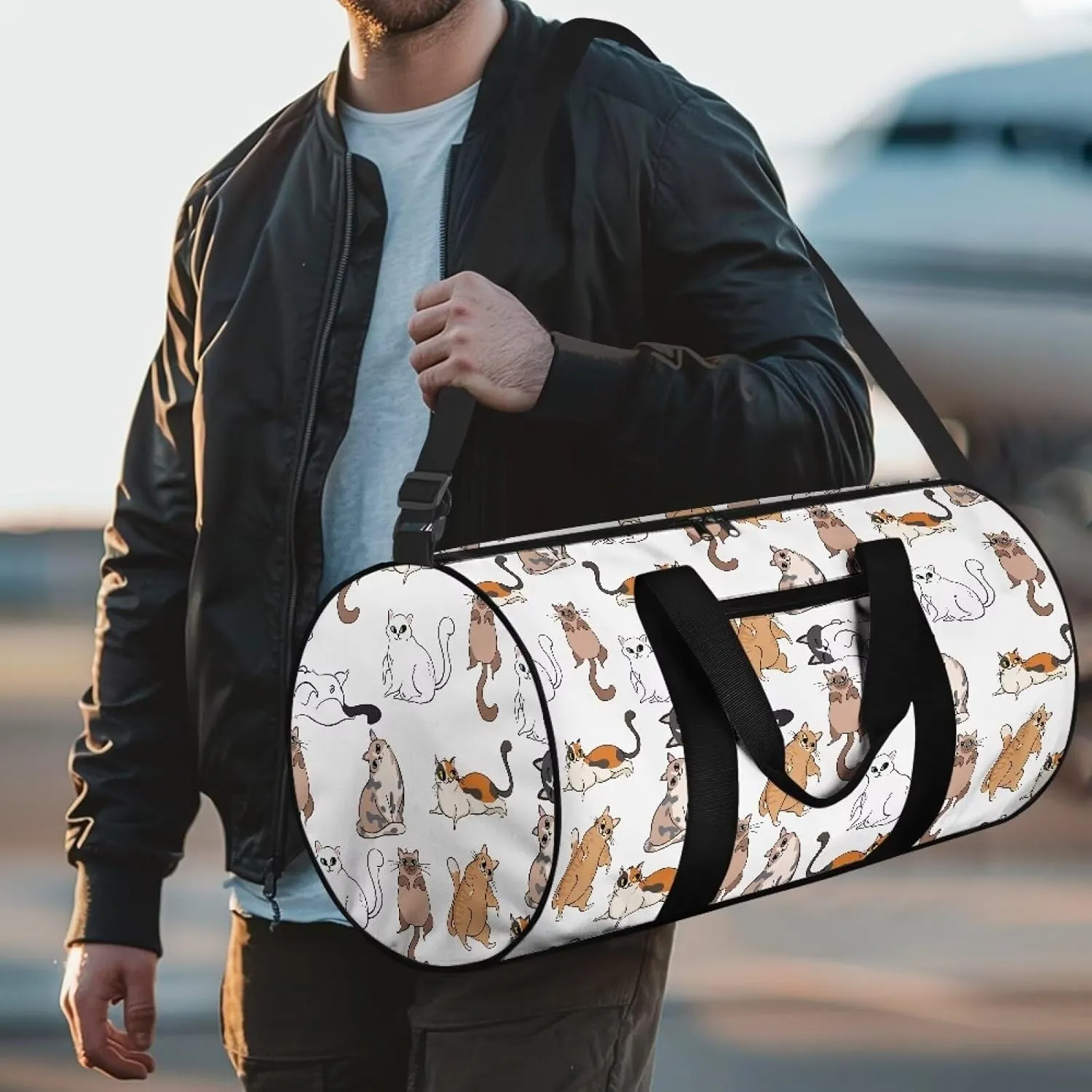 Cat Print Gym Bags for Women, Foldable Travel Duffle Bag, Lightweight Weekender Duffel Bag Water Resistant Workout Duffle Sports Bag for Travel Yoga