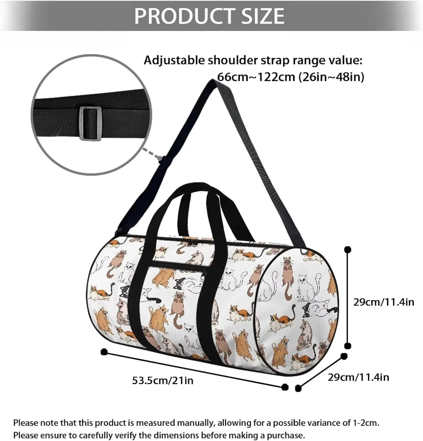 Cat Print Gym Bags for Women, Foldable Travel Duffle Bag, Lightweight Weekender Duffel Bag Water Resistant Workout Duffle Sports Bag for Travel Yoga