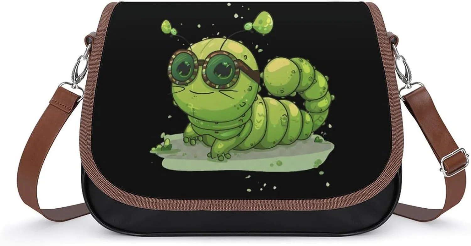 Caterpillar Glasses Insect Bug Crossbody Bags for Women PU Leather Tote Bag Purse Shoulder Bag for Travel Office