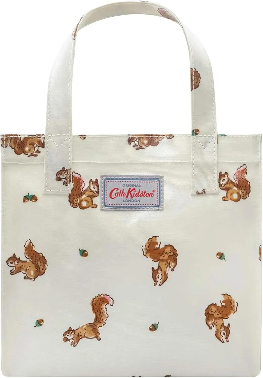 Cath Kidston S Bookbag Oilcloth Mini Open Top Handle Bag Small Size Animals Pattern Warm Cream Color (Garden Squirrels)