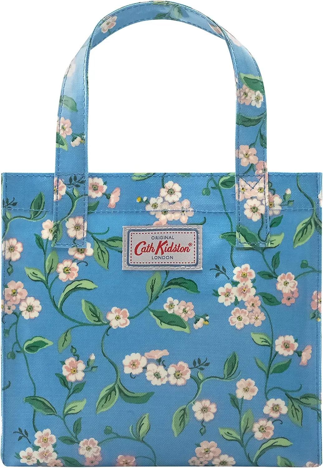 Cath Kidston S Bookbag Oilcloth Mini Open Top Handle Bag Small Size Water Resistant Lunch Bag Floral Pattern (Forget Me Not (Sky Blue))