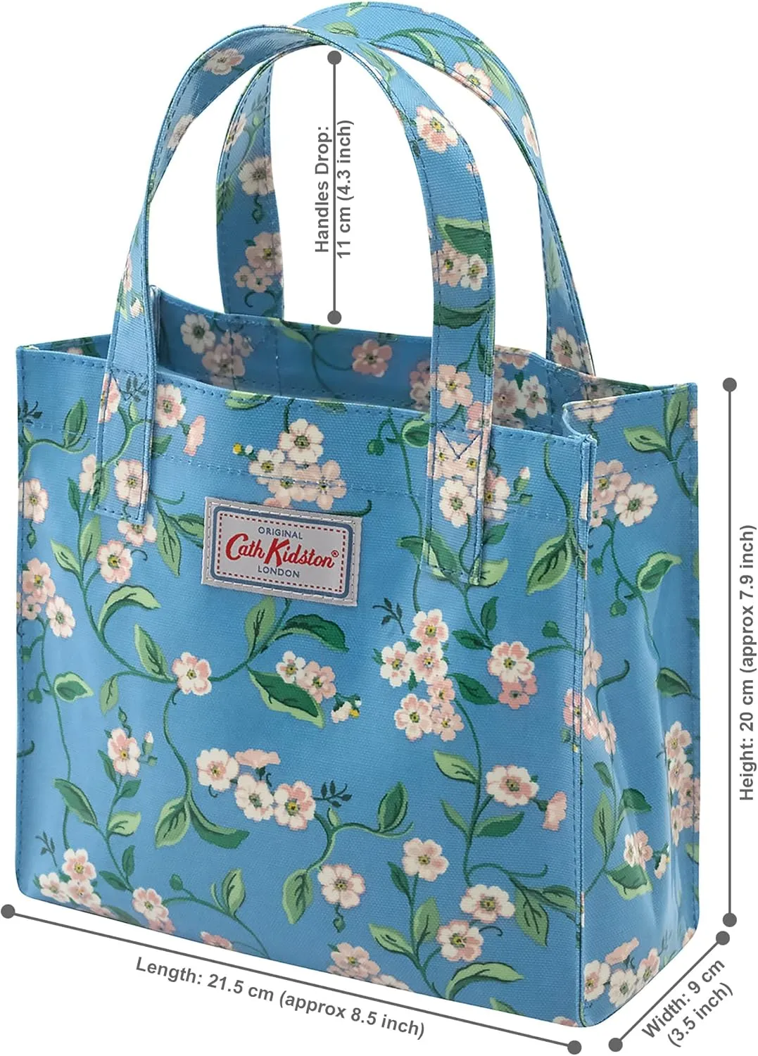 Cath Kidston S Bookbag Oilcloth Mini Open Top Handle Bag Small Size Water Resistant Lunch Bag Floral Pattern (Forget Me Not (Sky Blue))