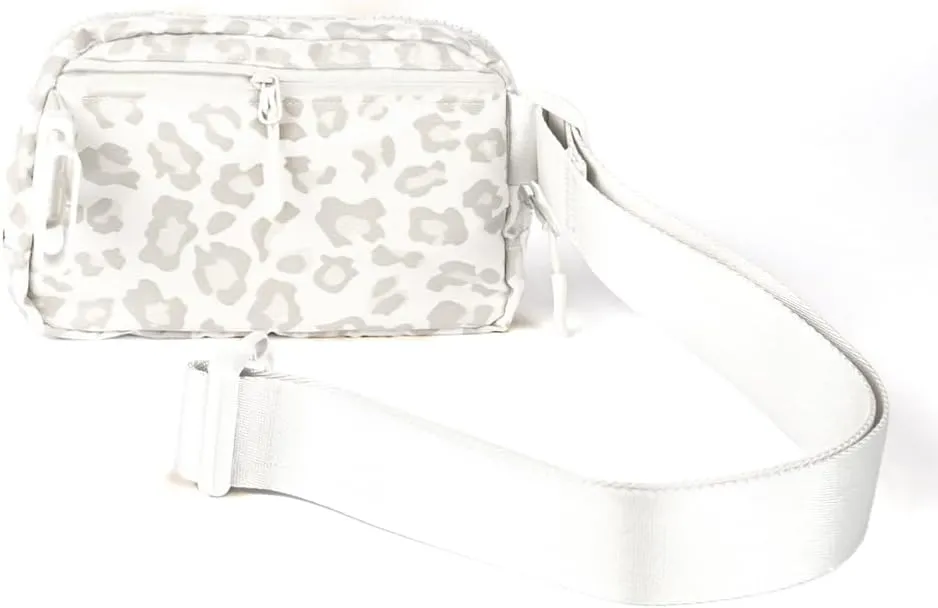 C.C Leopard Pattern Belt Bag - Women's Fanny Pack & Crossbody Bag with Adjustable Strap - Leopard Pattern (White) - BGS-4255