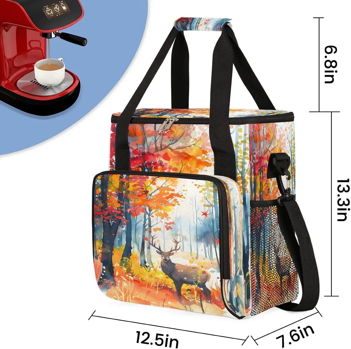 cfpolar Autumn Tree Deer Coffee Maker Storage Bag, Travel Coffee Maker Carrying Storage Tote Bag Compatible with K-Mini or K-Mini Plus, Dustproof Tote Bag with Shoulder Strap for Women Men