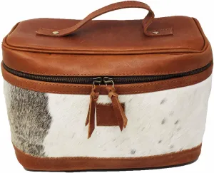 CHALLENGER Unisex Western Full-Grain Leather Hairon Cosmetic Dopp Kit Toiletry Bag 18RTT07