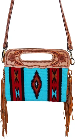 CHALLENGER Women's Woven Floral Tooled Western Leather Shoulder Purse Hand Bag 103HR21