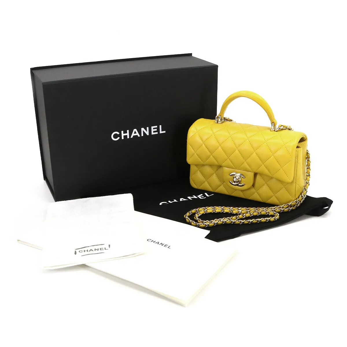 Chanel Mini Top Handle Yellow Flap Bag
