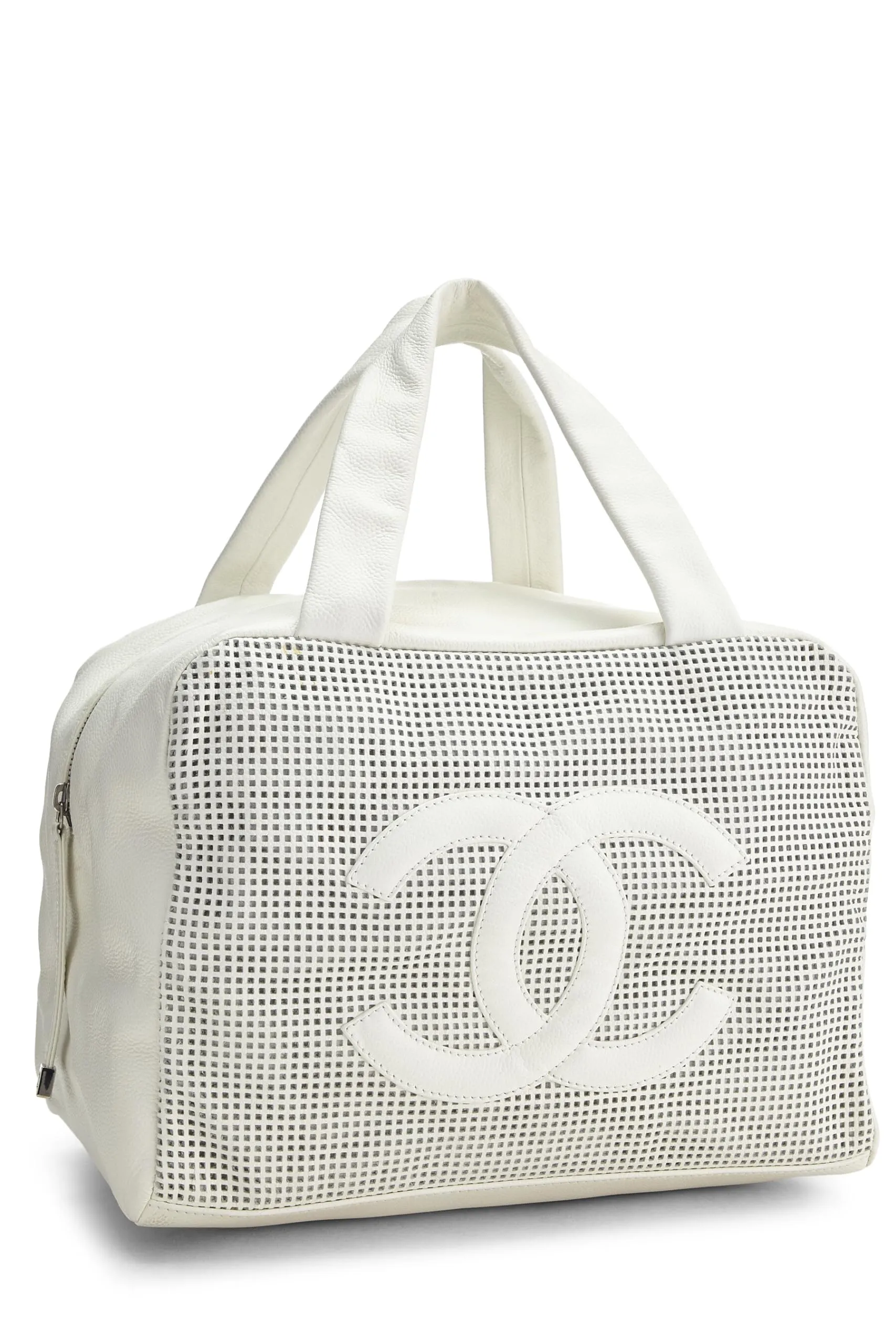 Chanel,  White Perforated Leather Bowler Small, White