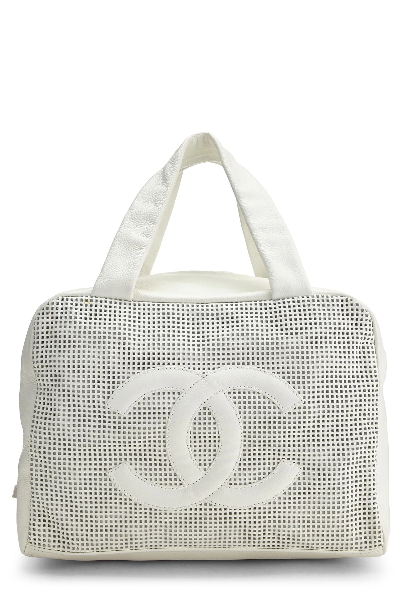 Chanel,  White Perforated Leather Bowler Small, White