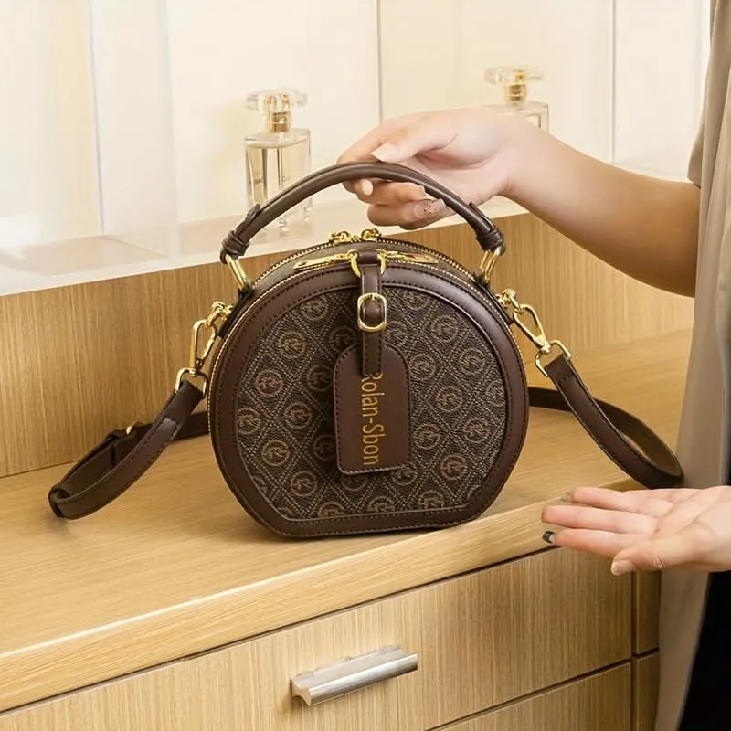 Chic Round Geometric Print Crossbody Satchel