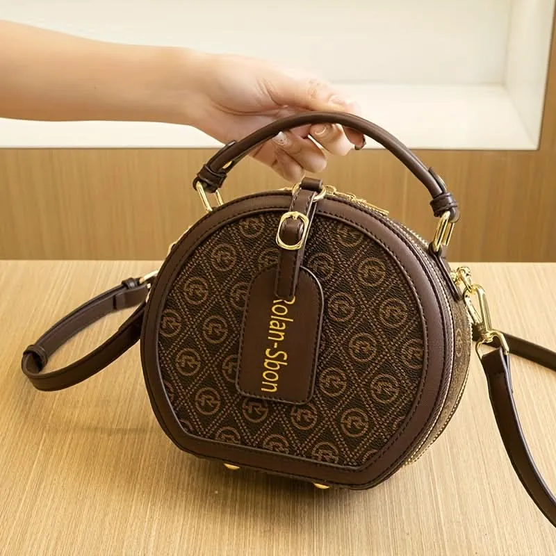 Chic Round Geometric Print Crossbody Satchel