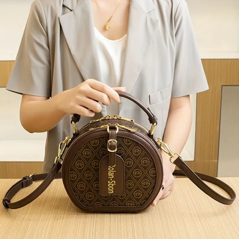 Chic Round Geometric Print Crossbody Satchel