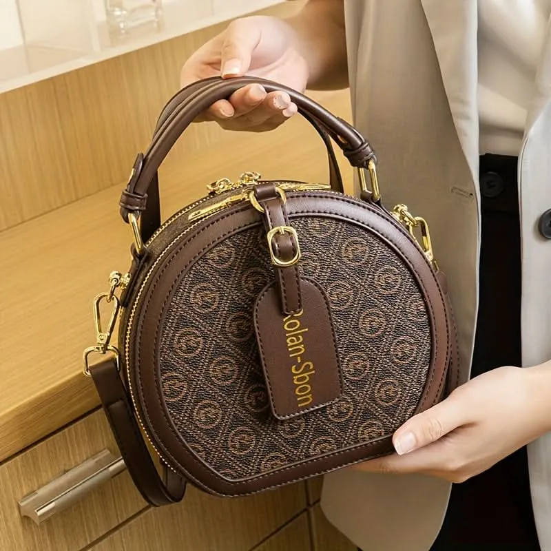 Chic Round Geometric Print Crossbody Satchel