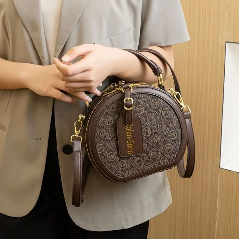 Chic Round Geometric Print Crossbody Satchel