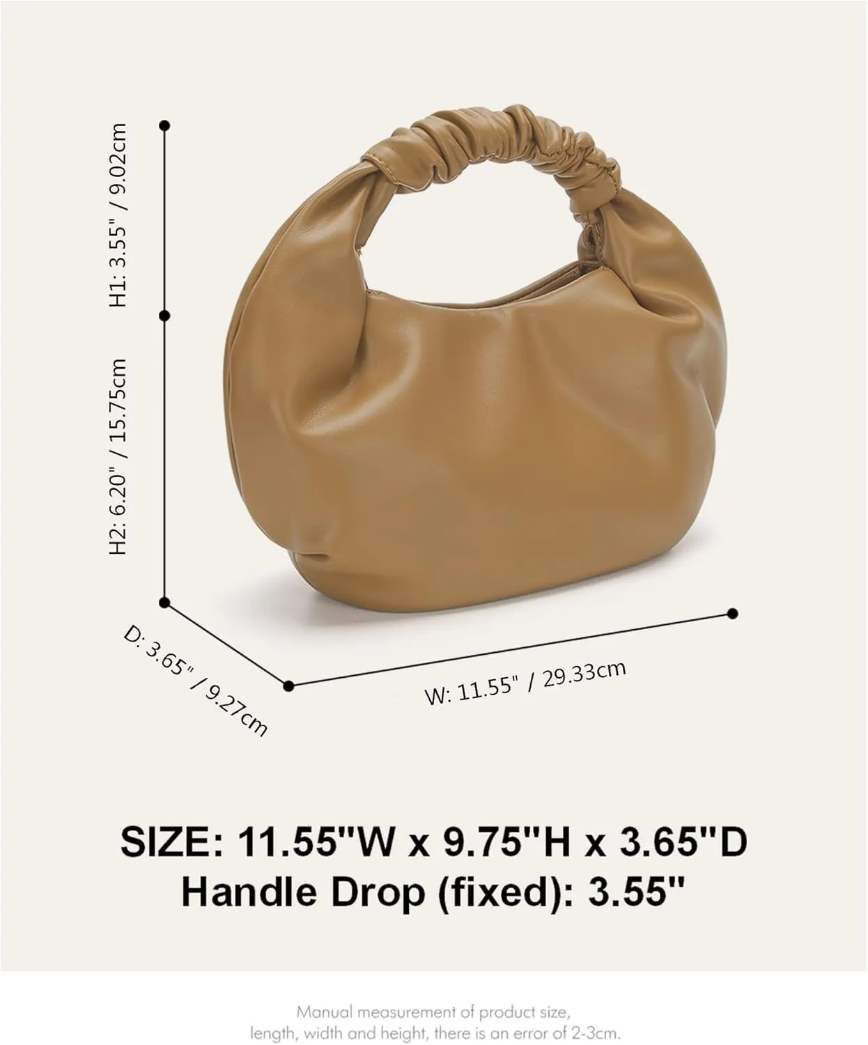 Chic Top Handle Bag for Women Small Ruched Hobo Handbag Soft Faux Leather Tote Bags Purse