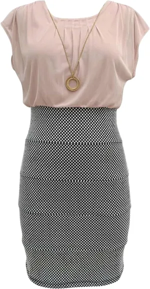 Chiffon Relaxed top and Tweed Pencil Skirt Mini Dress