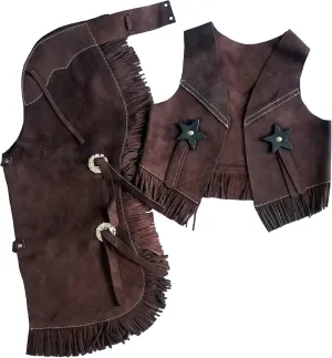 Children's Western Suede Leather Vest & Chaps Set with Fringe