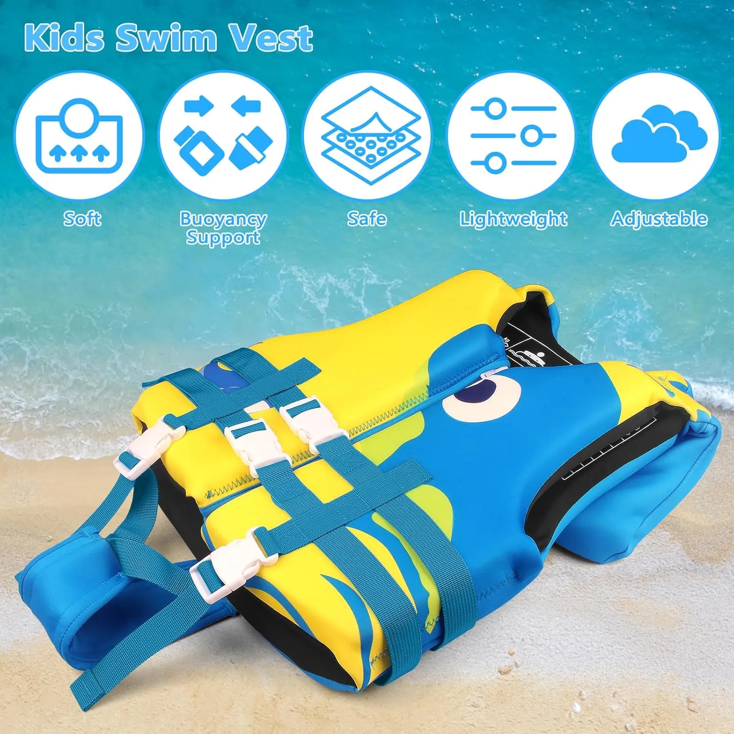 Chriffer Toddler Swim Vest Jacket for Boys Girls 20-70 Pounds/2-10 Years, Kids Swim Vest with Adjustable Safety Strap for Pool Beach Learn to Swim