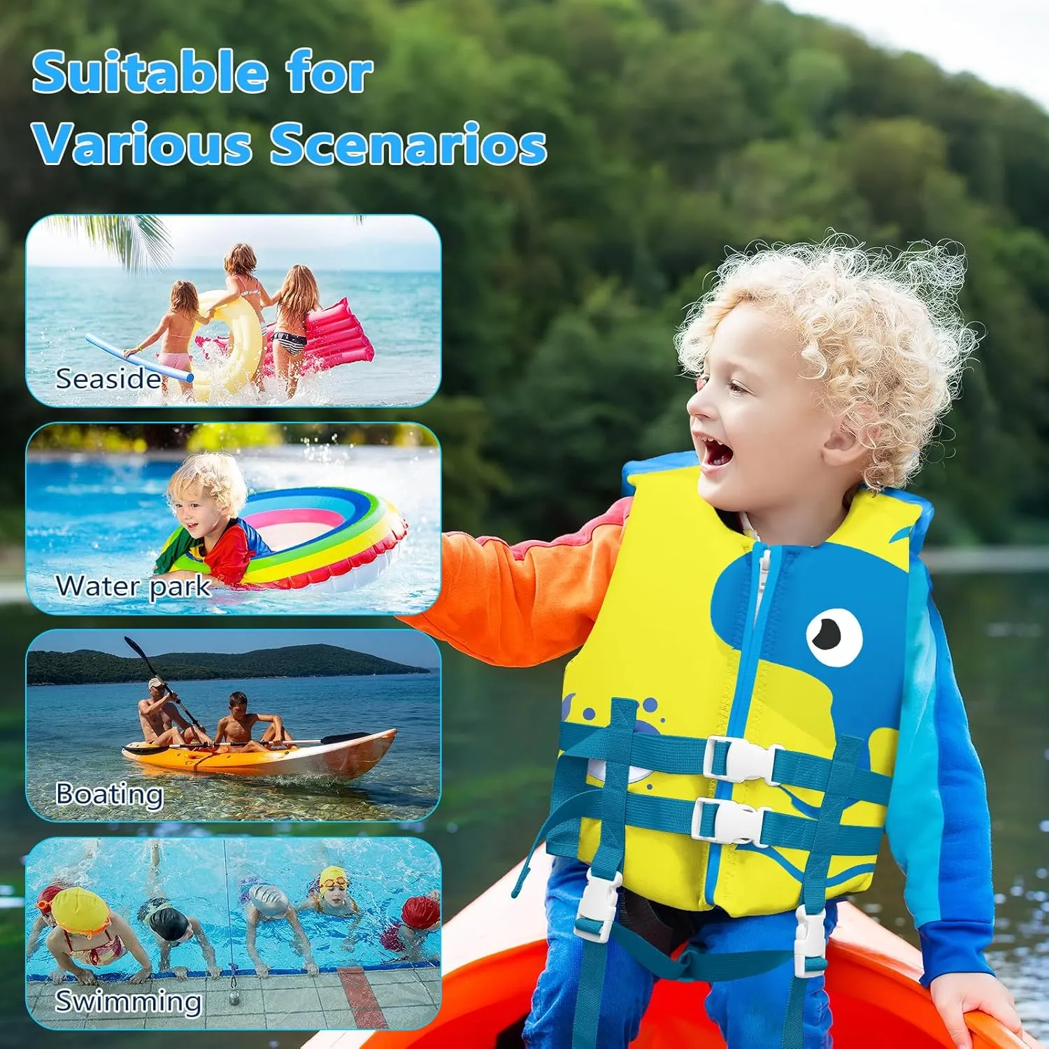 Chriffer Toddler Swim Vest Jacket for Boys Girls 20-70 Pounds/2-10 Years, Kids Swim Vest with Adjustable Safety Strap for Pool Beach Learn to Swim