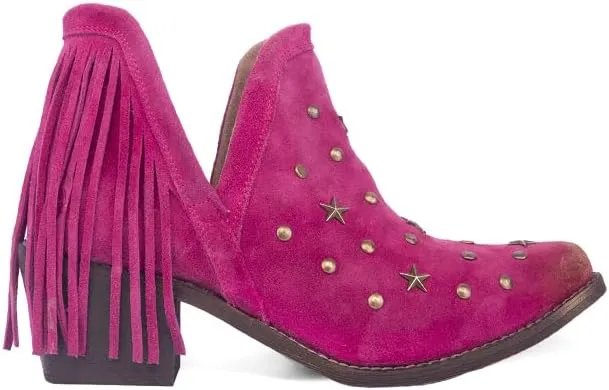 Circle G LADIE'S PINK STUDS & FRINGES SHOE POINTED TOE, 34 X 30 SOLE,COWHIDE LEATHER, URBAN SHOE, Q0309