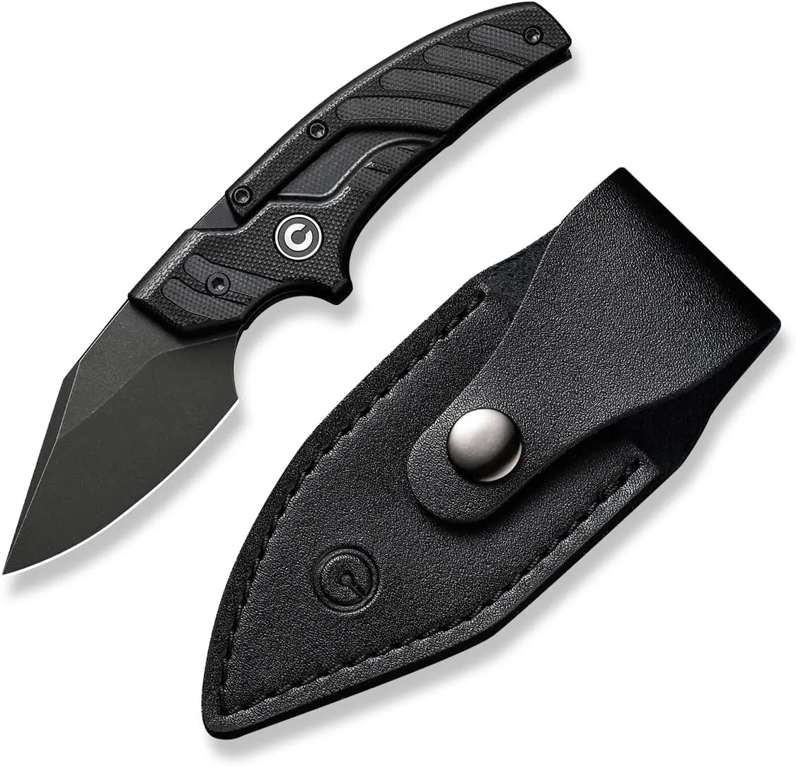 CIVIVI Typhoeus Fixed Blade Knife with Leather Sheath, 2.27" Swedish 14C28N Blade G10 Handle