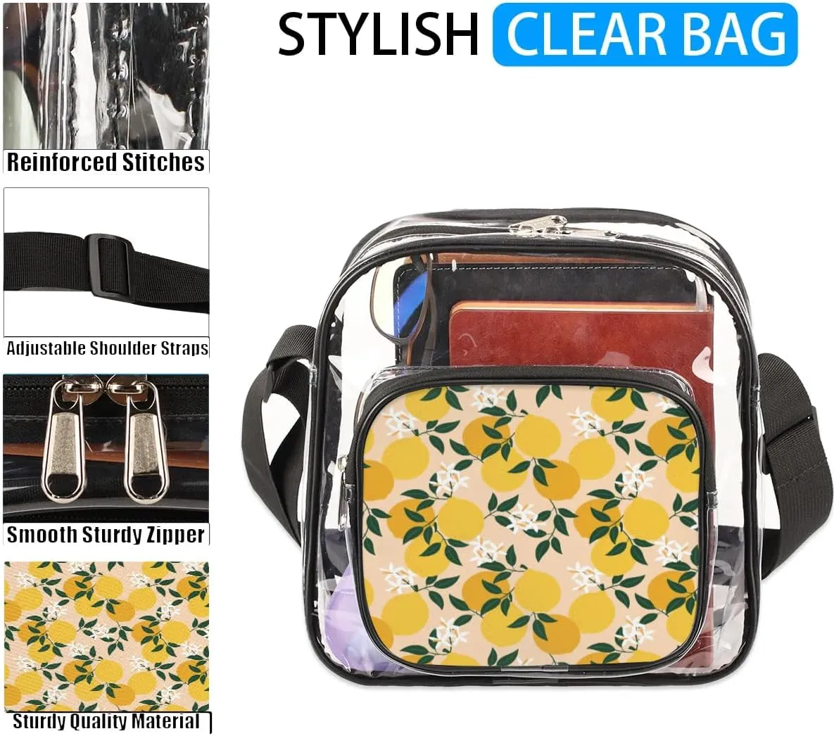 Clear Crossbody Bag Stadium Approved for Women and Men Transparent Messenger Shoulder Bag Clear Purse Bag