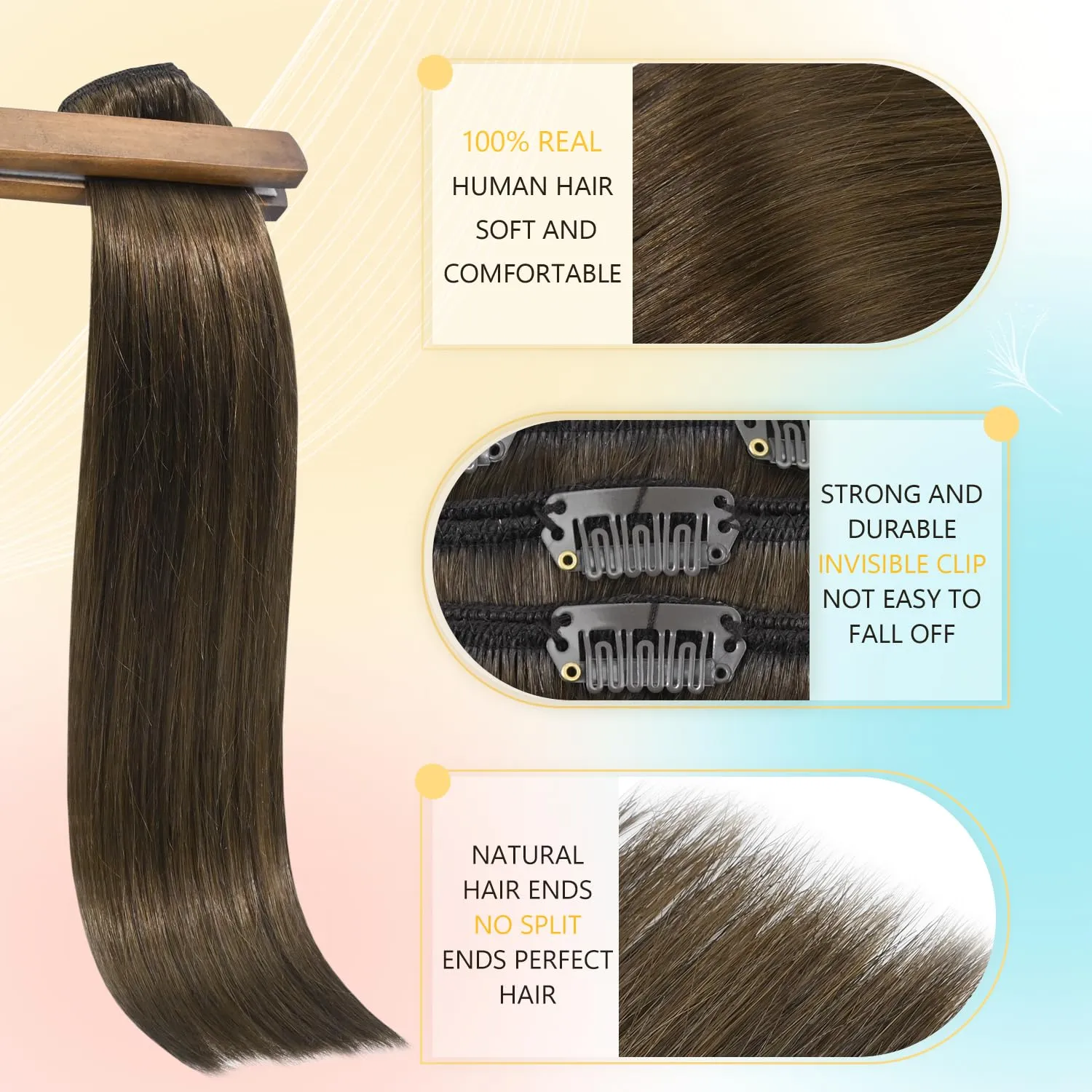 Clip in Hair Extensions Brown Human Hair Remy Human Hair Extension Clip ins for Women 75g 20 Inch Soft Straight Medium Brown Hair Extensions