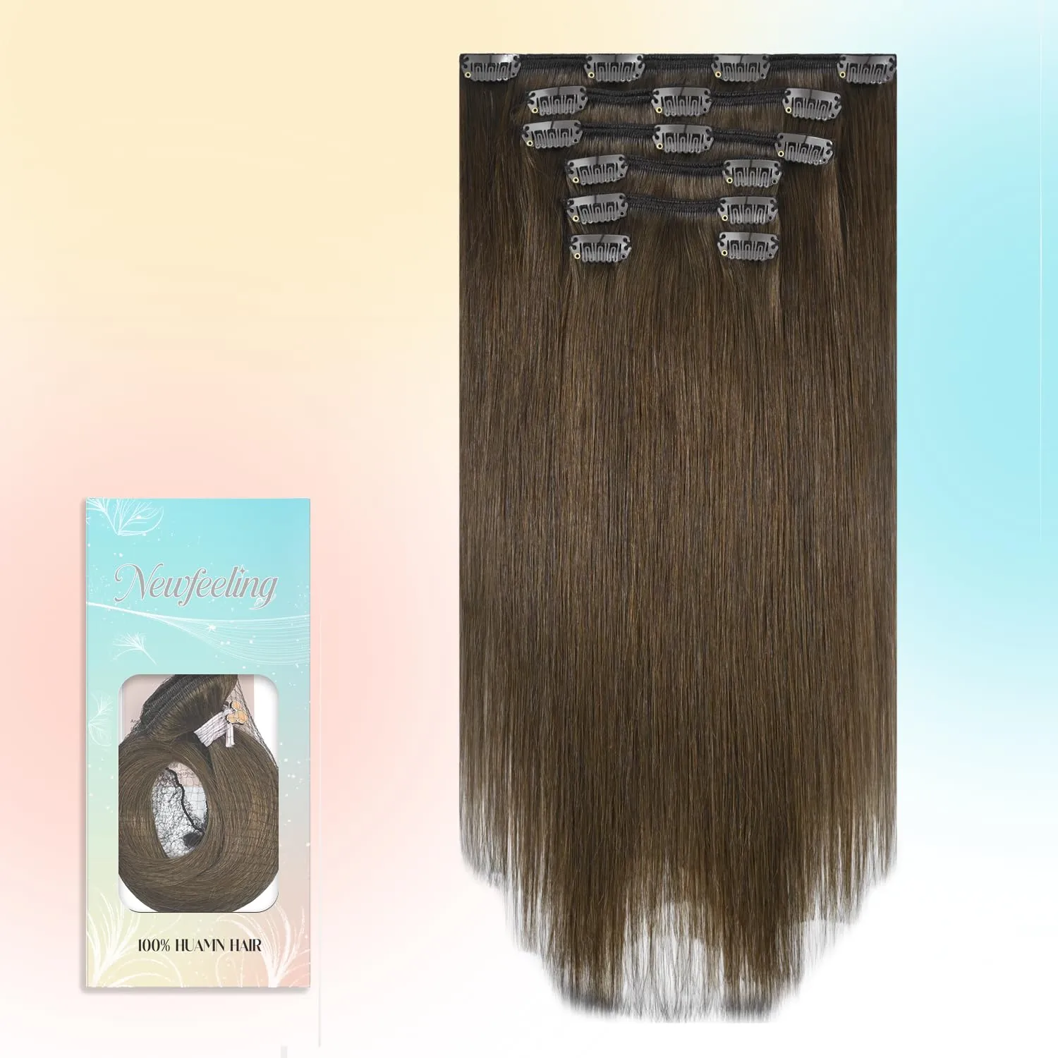 Clip in Hair Extensions Brown Human Hair Remy Human Hair Extension Clip ins for Women 75g 20 Inch Soft Straight Medium Brown Hair Extensions