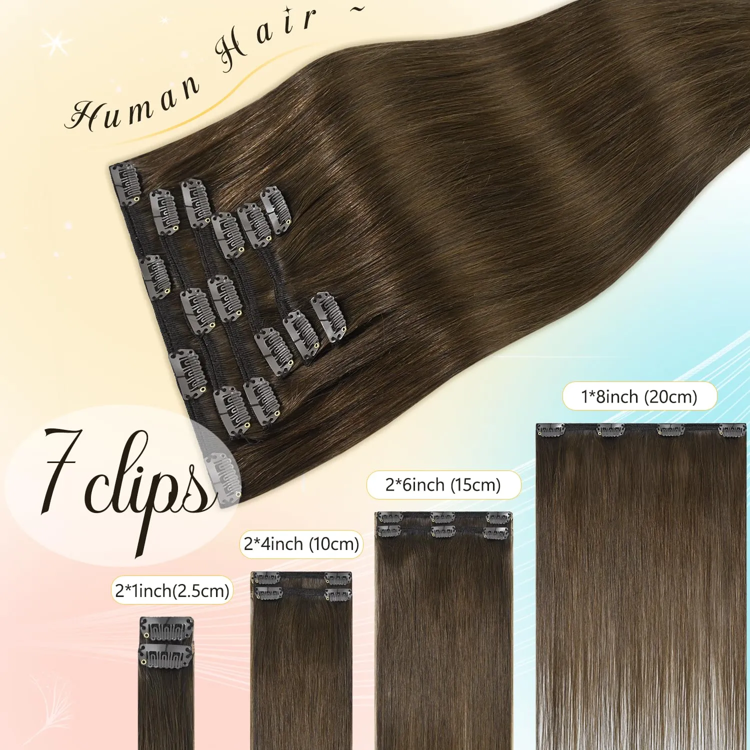 Clip in Hair Extensions Brown Human Hair Remy Human Hair Extension Clip ins for Women 75g 20 Inch Soft Straight Medium Brown Hair Extensions