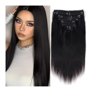 Clip in Hair Extensions Clip In Human Hair Extensions, Real Remy Thick Straight Clip Ins Black Human Hair Extensions for Relaxed Hair 7 Pieces Per Set for Women, 1B 120 Gram Fashion Hair Extensions (