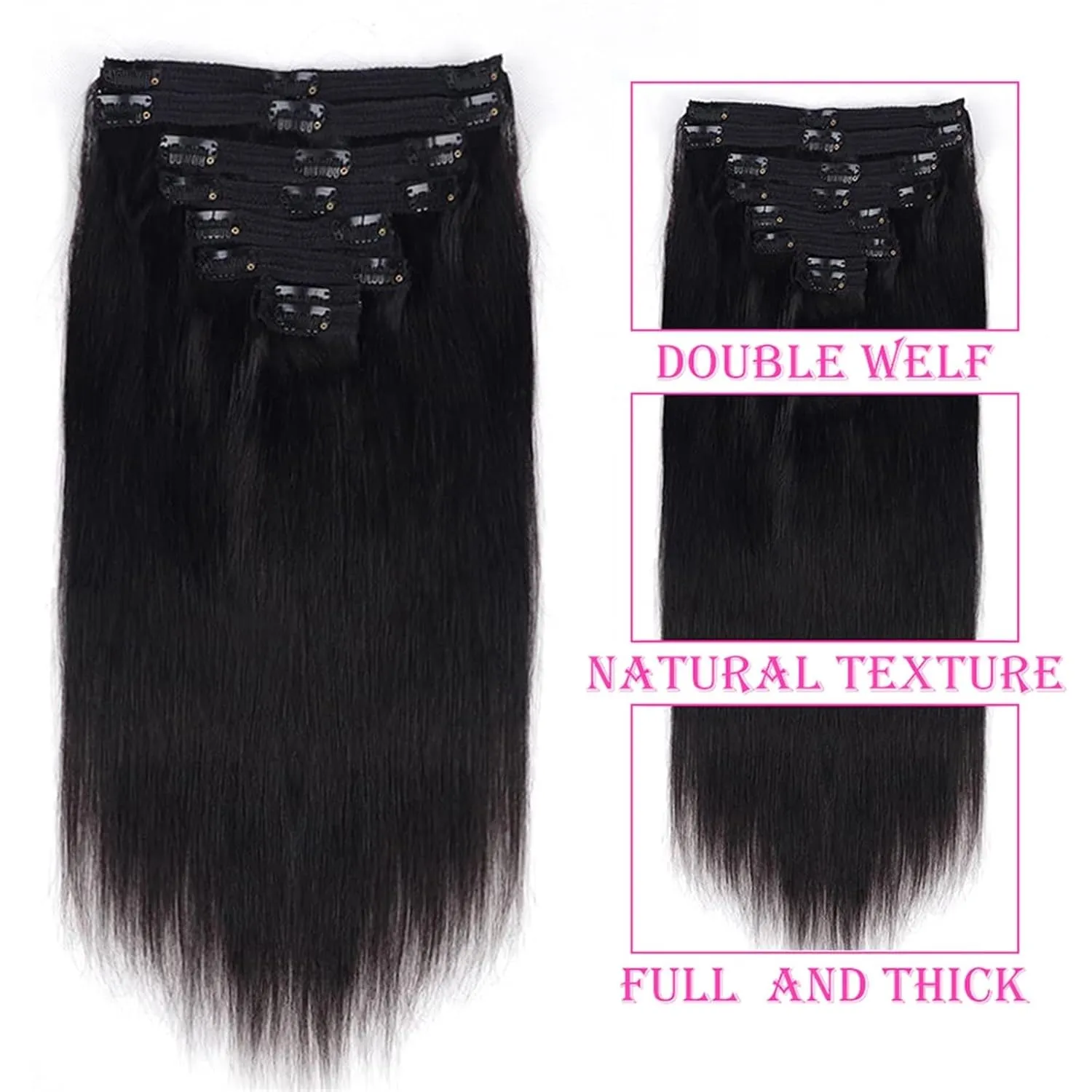Clip in Hair Extensions Clip In Human Hair Extensions, Real Remy Thick Straight Clip Ins Black Human Hair Extensions for Relaxed Hair 7 Pieces Per Set for Women, 1B 120 Gram Fashion Hair Extensions (