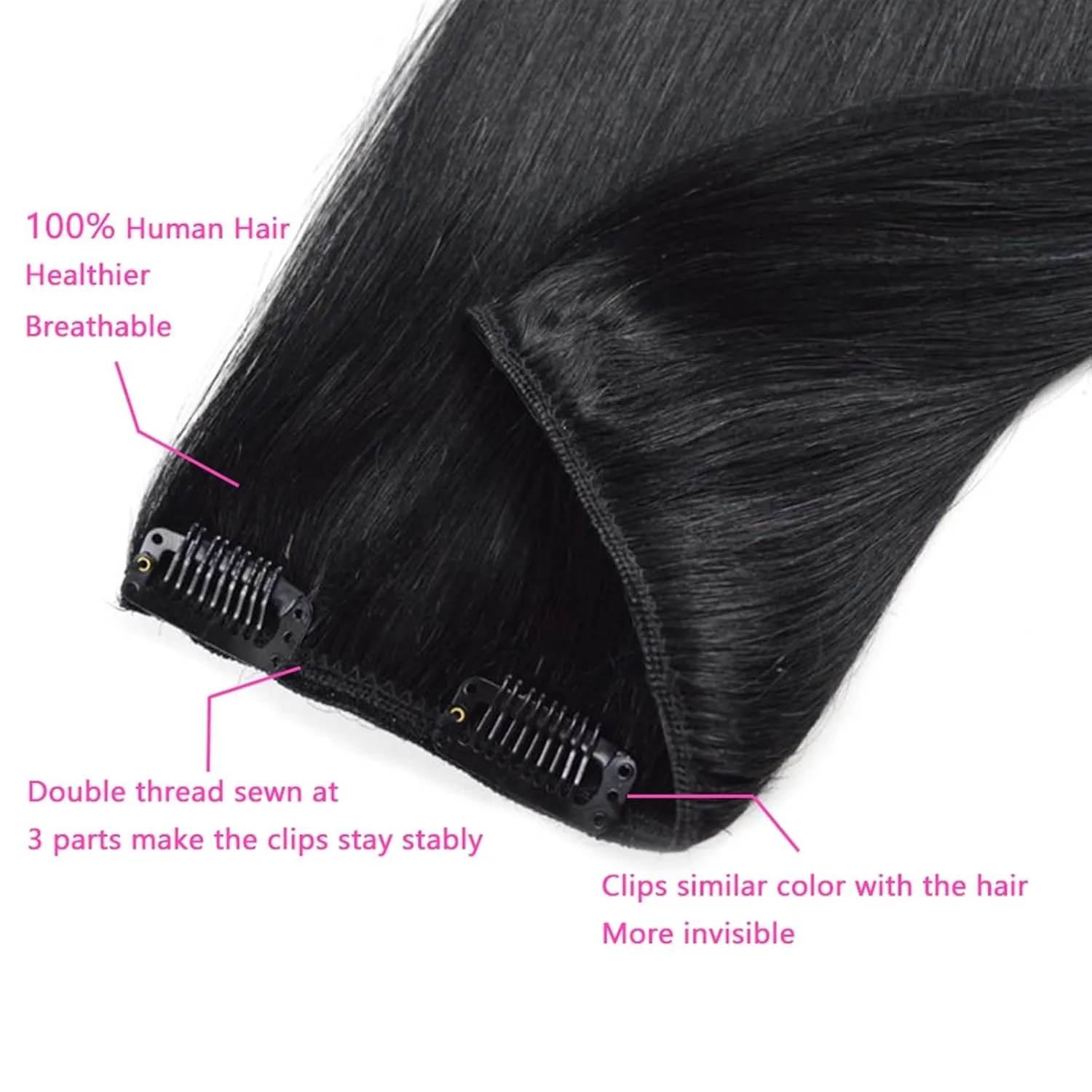 Clip in Hair Extensions Clip In Human Hair Extensions, Real Remy Thick Straight Clip Ins Black Human Hair Extensions for Relaxed Hair 7 Pieces Per Set for Women, 1B 120 Gram Fashion Hair Extensions (