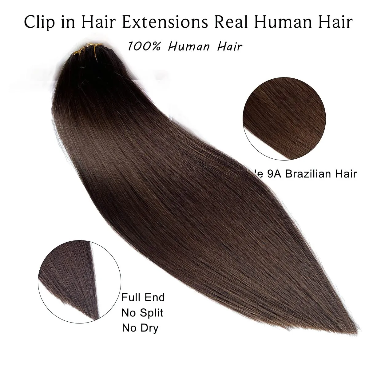 Clip in Hair Extensions, Dark Brown Hair Extensions Real Human Hair Clip ins 12 Inch Clip in Hair Extensions Real Human Hair 70G 7 Pieces Double Weft Clip on Extensions for Women