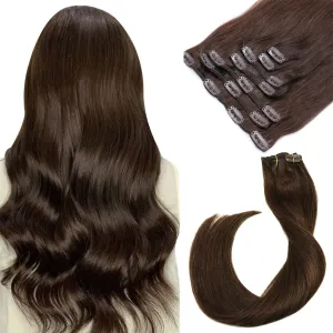 Clip in Hair Extensions, Dark Brown Hair Extensions Real Human Hair Clip ins 12 Inch Clip in Hair Extensions Real Human Hair 70G 7 Pieces Double Weft Clip on Extensions for Women