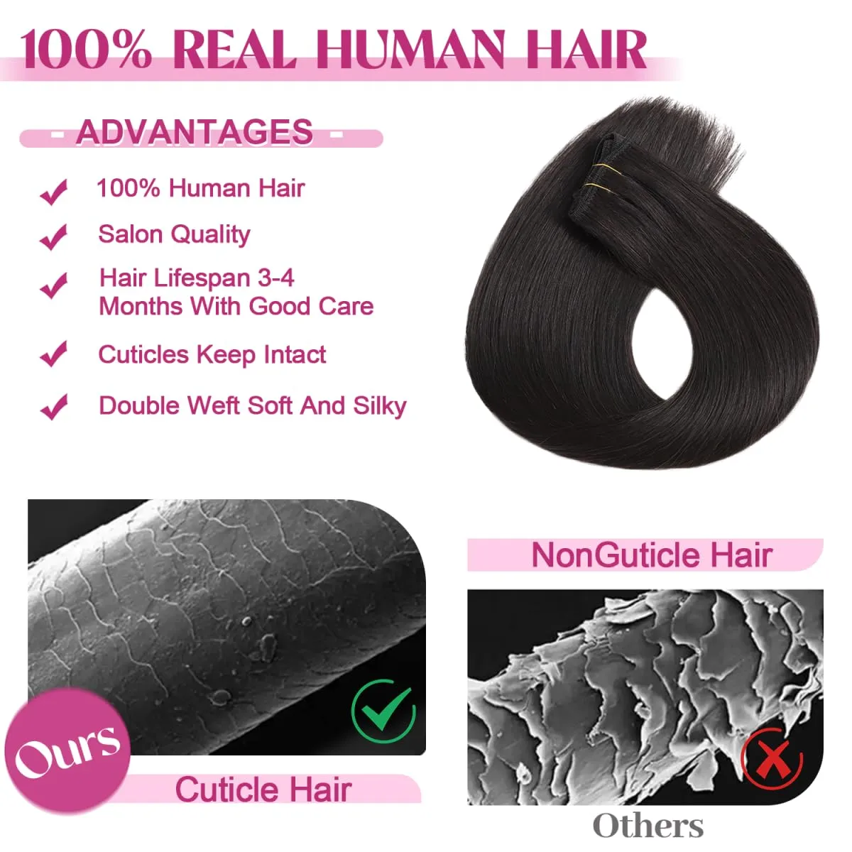 Clip in Hair Extensions Real Human Hair, 20 Inch 105g 100% Remy Human Hair Clip in Extensions for Women, Invisible Straight Seamless Clip ins Hair Extensions 8pcs Double Weft #1B Natural Black