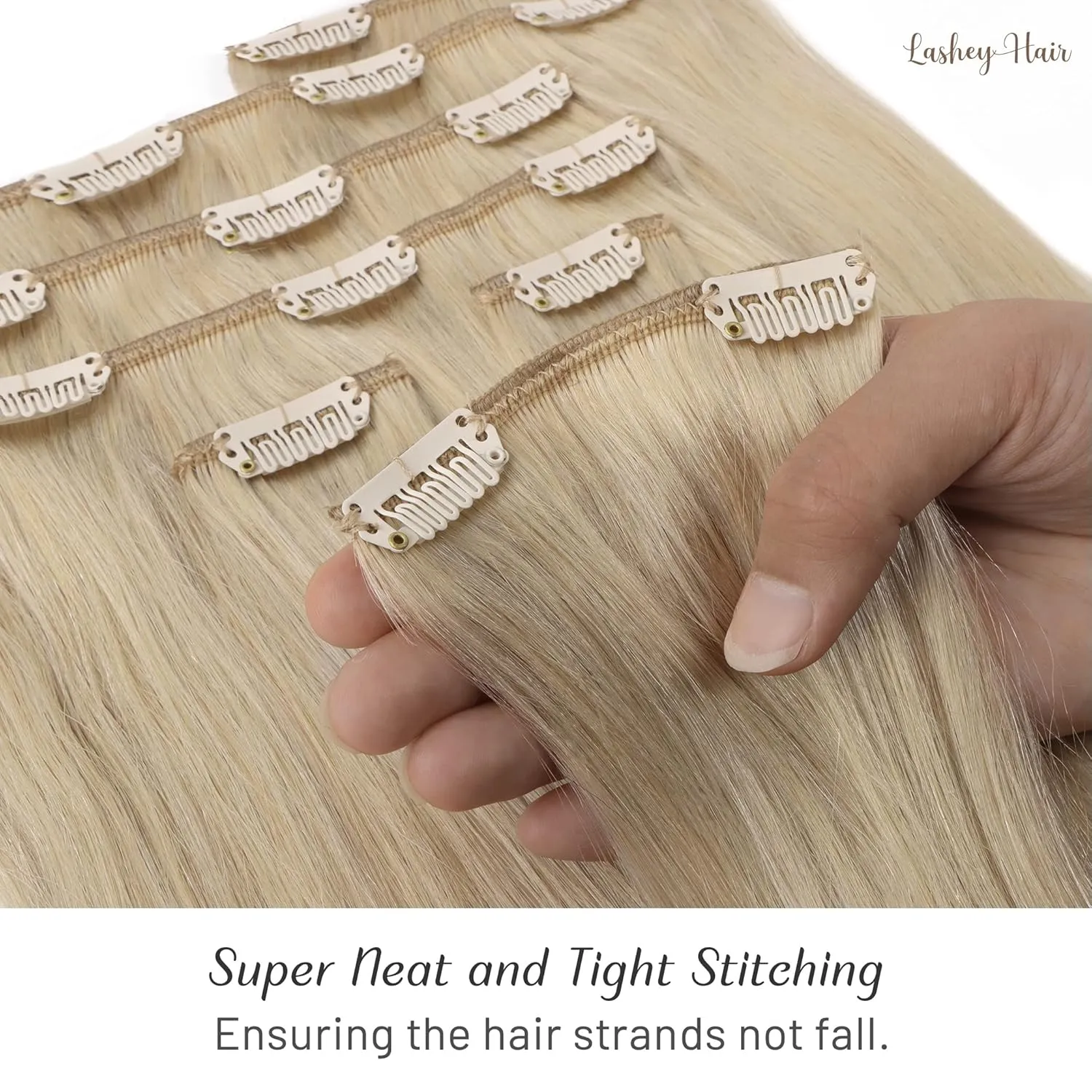 Clip in Hair Extensions Real Human Hair, 20 inch Ash Blonde to Golden Blonde and Platinum Blonde Lashey 120g 7pcs
