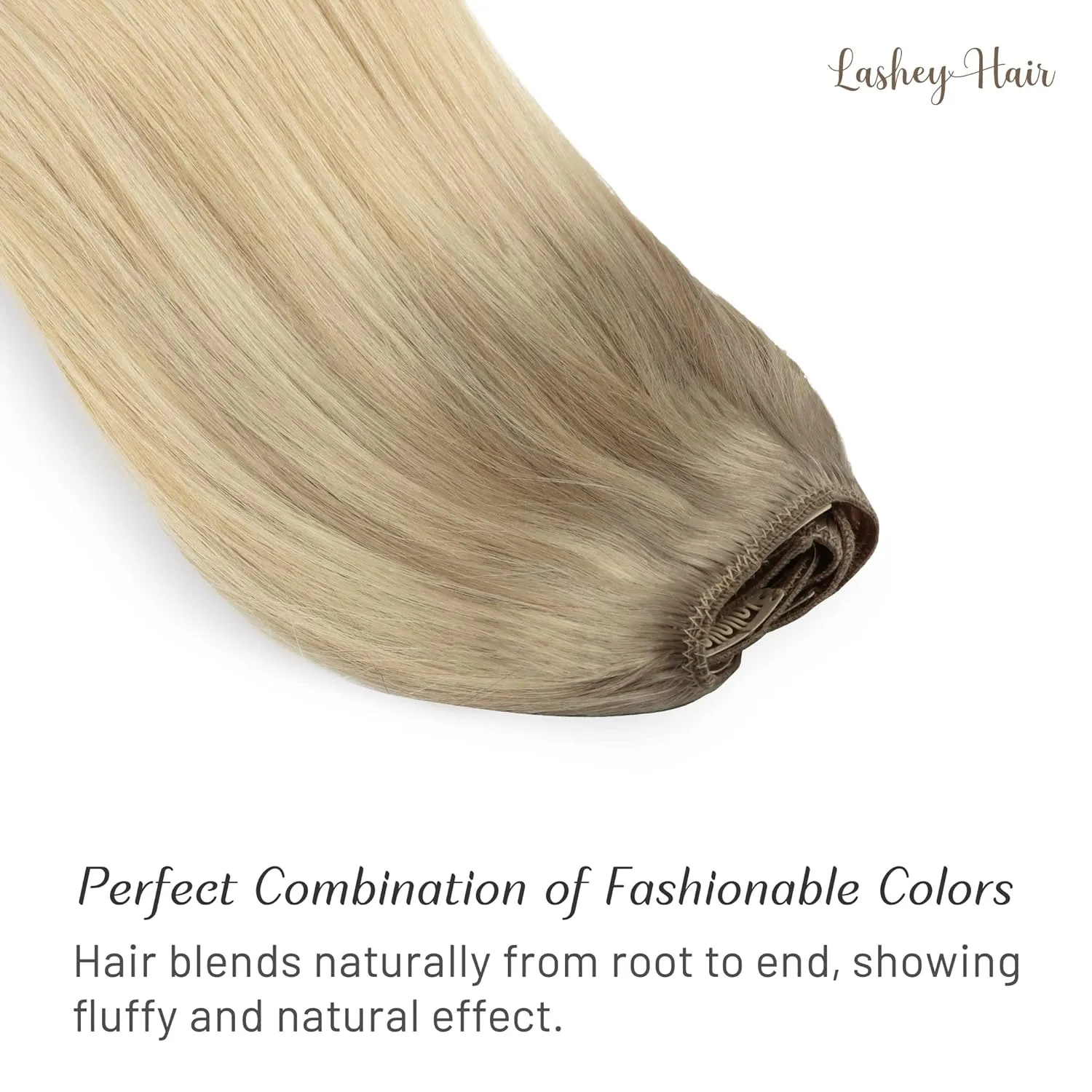 Clip in Hair Extensions Real Human Hair, 20 inch Ash Blonde to Golden Blonde and Platinum Blonde Lashey 120g 7pcs