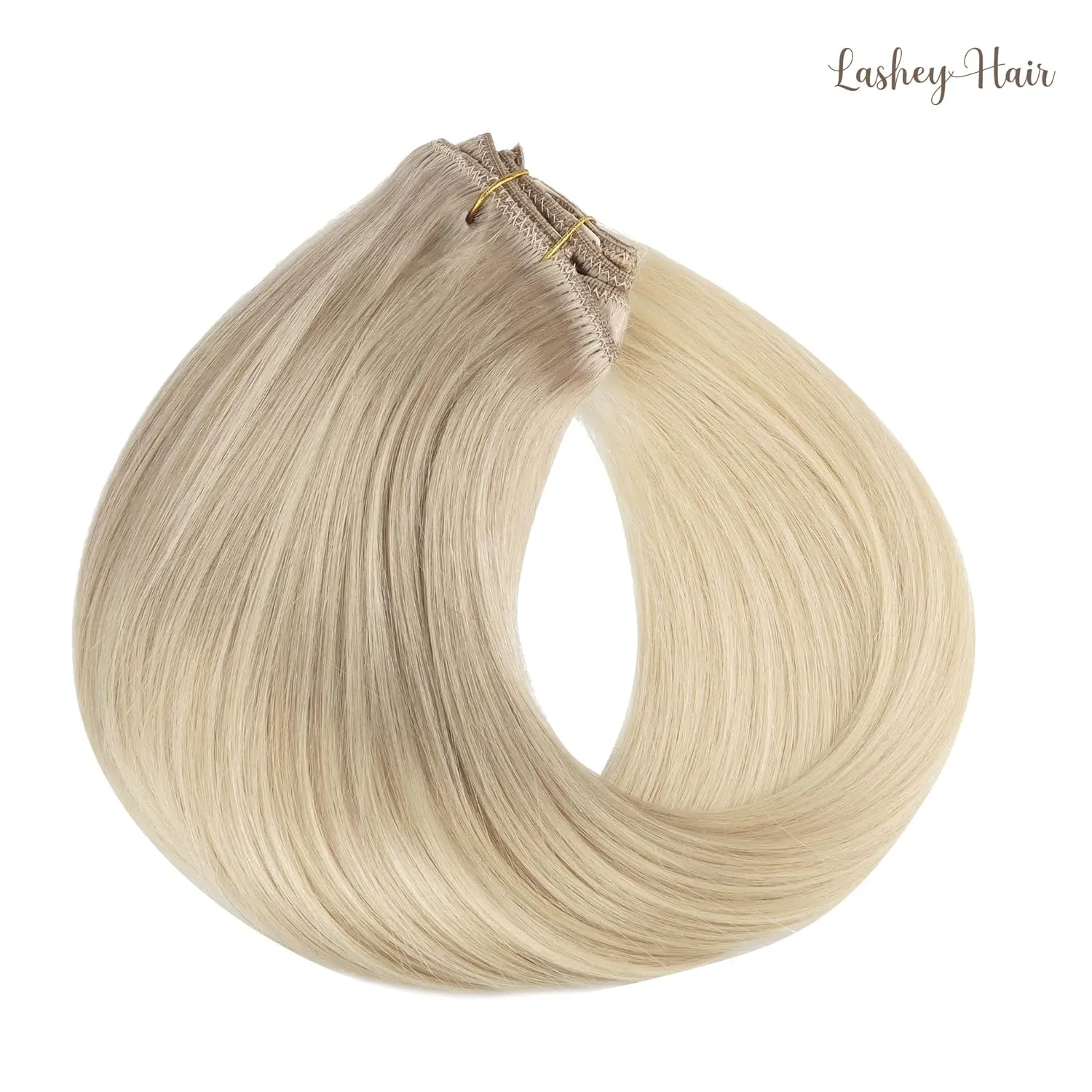 Clip in Hair Extensions Real Human Hair, 20 inch Ash Blonde to Golden Blonde and Platinum Blonde Lashey 120g 7pcs