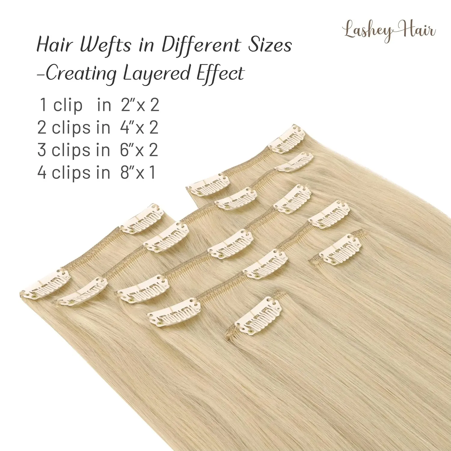 Clip in Hair Extensions Real Human Hair, 20 inch Ash Blonde to Golden Blonde and Platinum Blonde Lashey 120g 7pcs