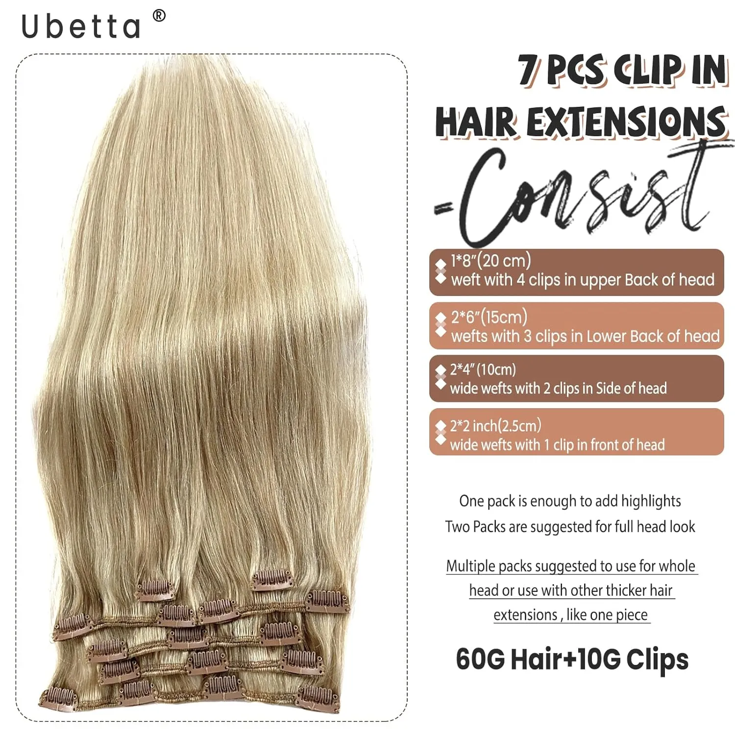 Clip in Hair Extensions Real Human Hair, Ash Blonde Balayage Blonde Highlights Hair Extension Real Human Hair Clip ins 16 Inch 7pcs 70G Double Weft Hair Extensions Human Hair Clip in Extensions