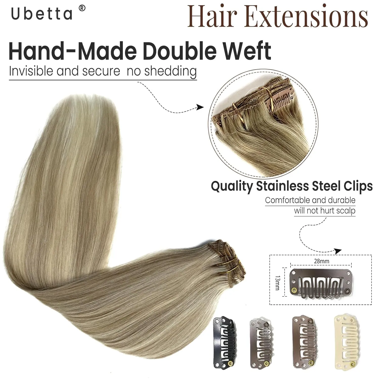 Clip in Hair Extensions Real Human Hair, Ash Blonde Balayage Blonde Highlights Hair Extension Real Human Hair Clip ins 16 Inch 7pcs 70G Double Weft Hair Extensions Human Hair Clip in Extensions