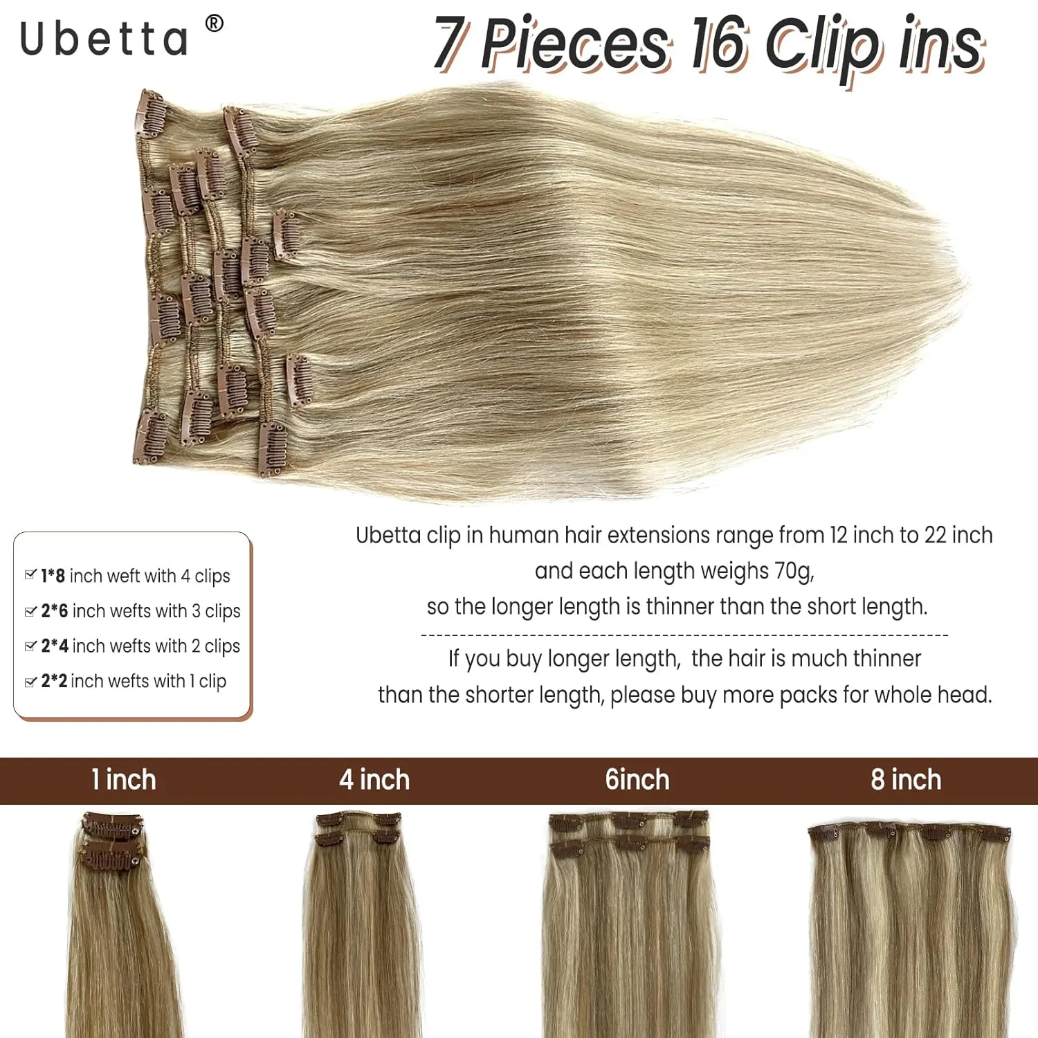 Clip in Hair Extensions Real Human Hair, Ash Blonde Balayage Blonde Highlights Hair Extension Real Human Hair Clip ins 20 Inch 7pcs 70G Double Weft Hair Extensions Human Hair Clip in Extensions