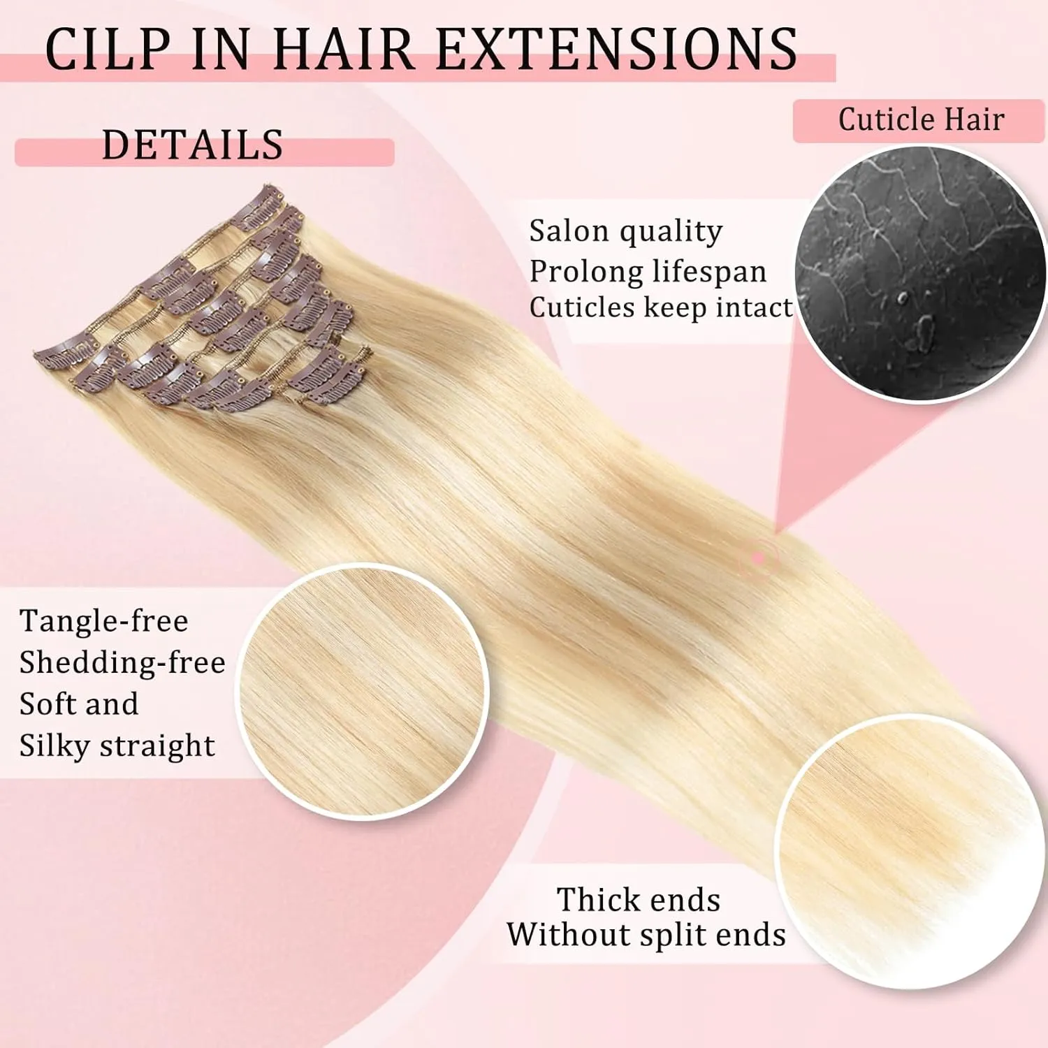 Clip in Hair Extensions Real Human Hair Clip in Extensions for Women Seamless Balayage Dark Blonde to Bleach Blonde Straight Remy 100% Human Clips ins Extension 8pcs Double Weft 16 inch 3.2oz/90g